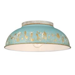 Aged Galvanized Steel With Antique Teal Shade Flush Mount Ceiling Light