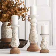 Cream Floral Pattern Farmhouse Candle Holder Set of 3