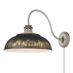 Aged Galvanized Steel With Antique Black Shade Swing Arm Wall Sconce