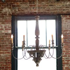 6 Light Wood and Metal Chandelier