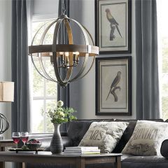 HUGE Metal and Wood Sphere Chandelier