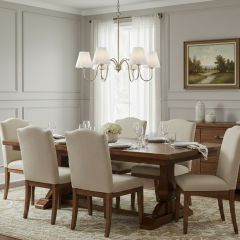 6 Light Chandelier with Scalloped Linen Shades