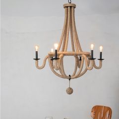 6 Light Jute Wrapped Metal Chandelier