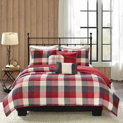 6 Piece Reversible Bold Buffalo Plaid Coverlet Set