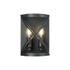 2 Light Antique Black Iron Wall Sconce