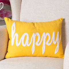 Embroidered Happy Throw Pillow