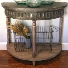 Metal and Wood Half Moon Side Table