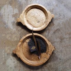 Round Hand Carved Wood Bowls Set of 2