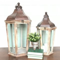 Large Wood and Metal Lantern Set of 2