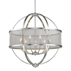 Pewter 9 Light Chandelier With Shade