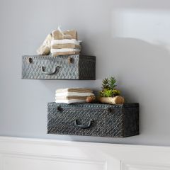 Distressed Metal Suitcase Wall Shelf Set of 2