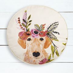 Embroidered Floral Labrador Round Pillow Cushion