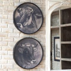 Round Framed Cow Prints Set of 2