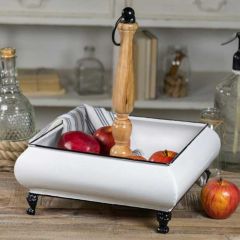 Metal Tray With Wooden Spindle