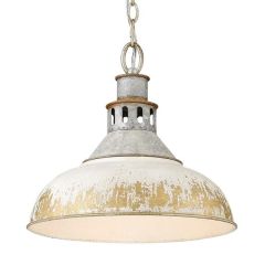 Aged Galvanized Steel With Antique Ivory Shade Pendant Light