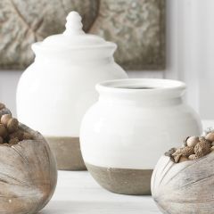 Lidded Ceramic Ginger Jars Set of 2