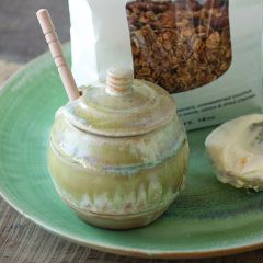 Reactive Glaze Stoneware Honey Jar With Dipper
