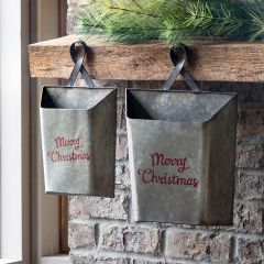 Merry Christmas Metal Wall Pocket Set of 2