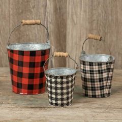 Plaid Farmhouse Bucket Pail Set of 3