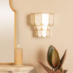 4 Tier Capiz Shell And Metal Wall Sconce Gold