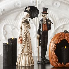 Skeleton Figure In Elegant Clothing Set of 2