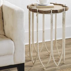 Farmhouse Fir Accent Table With Metal Legs