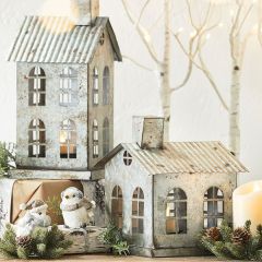 House Shaped Iron Candle Lantern Set of 2
