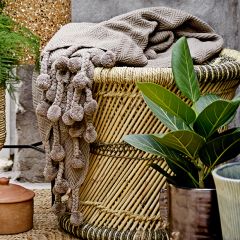 Woven Cotton Throw With Pom Pom Tassels