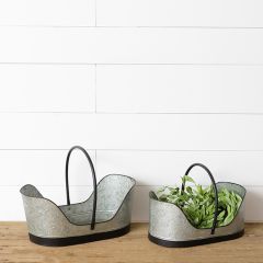 Handled Galvanized Metal Nesting Baskets Set of 2