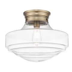 Clear Glass Shade Semi Flush Light Modern Brass 16 Inch