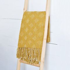 Fringed Mustard Throw Blanket