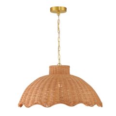 Scalloped Natural Rattan Pendant Lighting 24 Inch