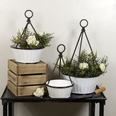 Enameled Metal Hanging Planters Set of 3