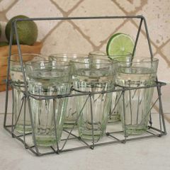 7 Piece Wire Caddy with Glasses Set