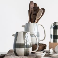 Hand Painted Buffalo Check Stoneware Pitcher Set of 2