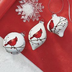 Glass Cardinal Ornament Set of 3