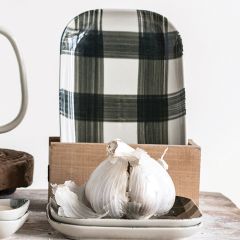 Hand Painted Buffalo Check Stoneware Dish Set of 2