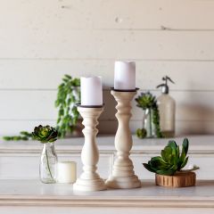 Pale Pretty Wood Candle Holders Set of 2