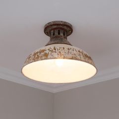Aged Galvanized Steel With Antique Ivory Shade Semi Flush Mount Ceiling Light