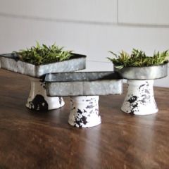 Rustic Metal Pedestal Trays Set of 3
