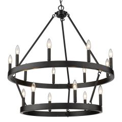 Matte Black Double Tier 15 Light Ring Chandelier
