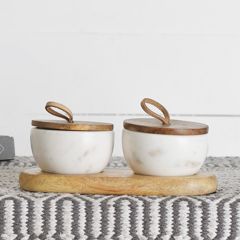 Lidded Marble Condiment Bowl Set