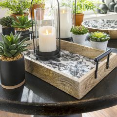 Floral Inlay Mango Wood Tray