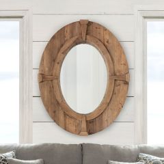 Rustic Wood Frame Oval Wall Mirror