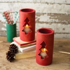 Christmas Tree Clay Luminary Set of 2