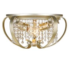 Ornate Jeweled Flush Mount Light with White Gold Finish