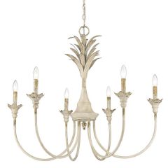 Metal Palm 6 Light Chandelier Antique Ivory