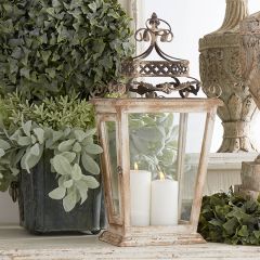 Cathedral Lantern With Metal Scroll Top