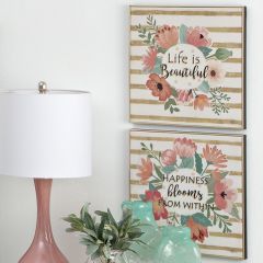 Inspirational Peony Bouquet Wall Decor Set of 2