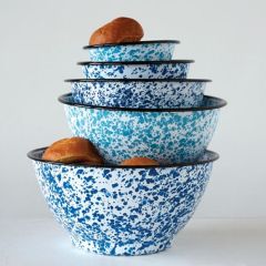 Shades of Blue Enameled Splatterware Bowl